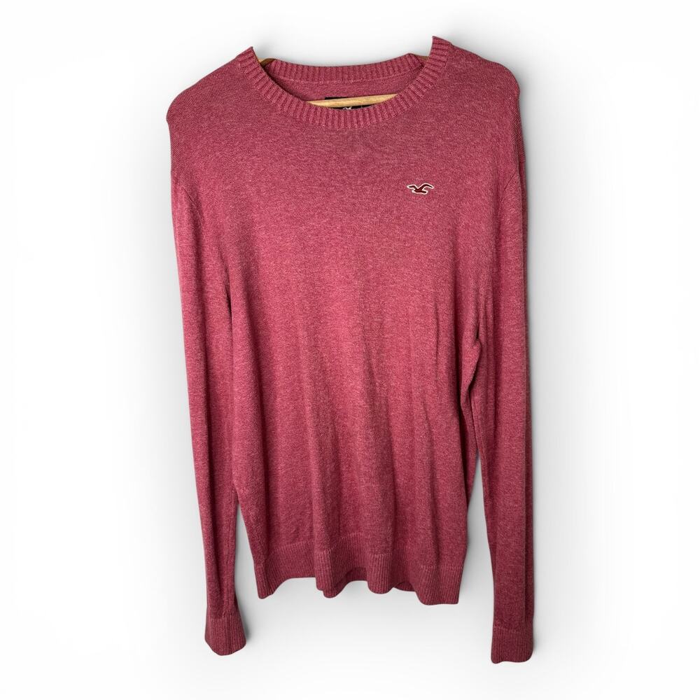 Hollister Mens Large Maroon Knit Sweater Large Long Sleeve Preppy Y2K Logo